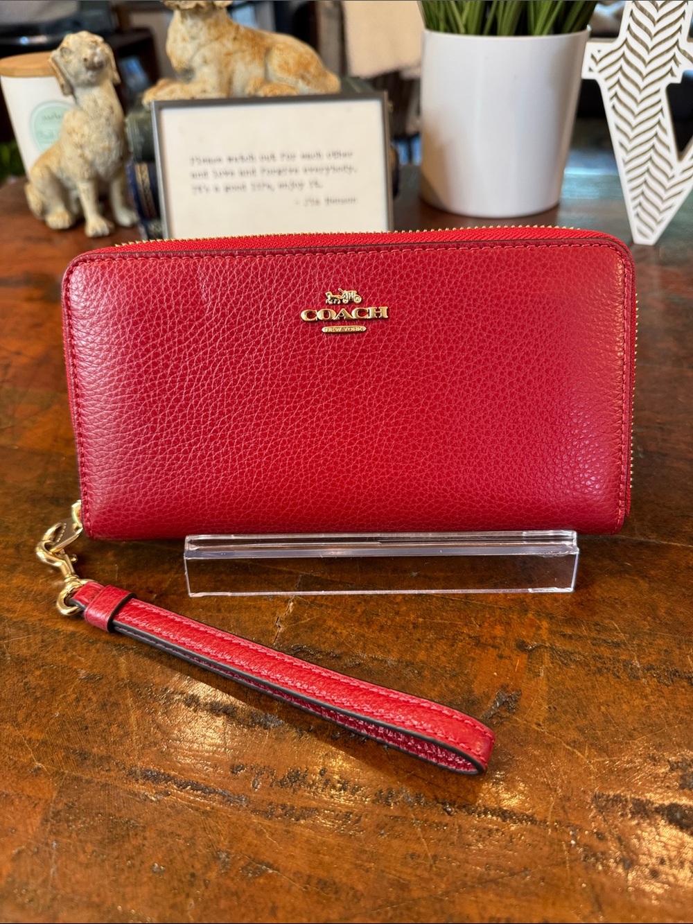 Coach 1941 Red Pebbled Leather Zip Wristlet Wallet with Gold Hardware
